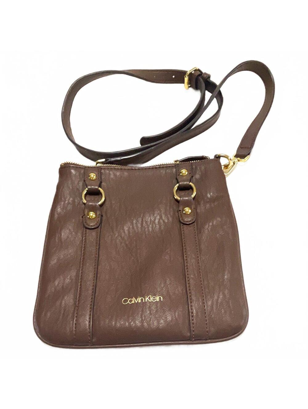 Calvin Klein Women’s Brown Crossbody Zip Top Pockets Lined Gold [COPY] [COPY] up
